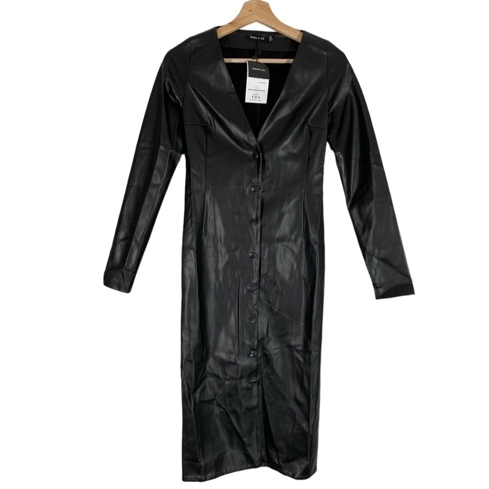 MDNT:45 NWT Faux Leather Midi Dress Black Size XS - Picture 5 of 11